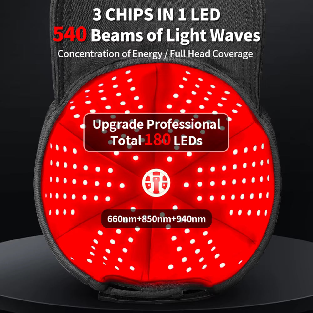 180Pcs Infrared LEDs 660&850&940nm Red Light Therapy Hair Growth Cap for Hair Regrowth Anti Hair Loss Relax Scalp Hair Care Hat